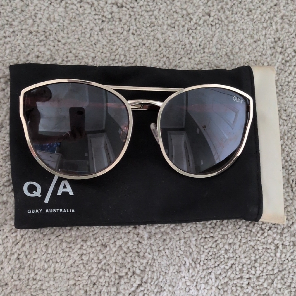 Quay Australia Gold Frame Sunglasses with Black Lenses